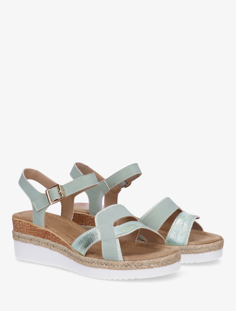 Sandales compensées bride fantaisie irisée - Vert amande - 4