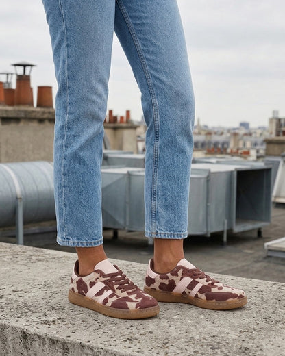 Baskets imprimé vache à bandes contrastantes - Beige
