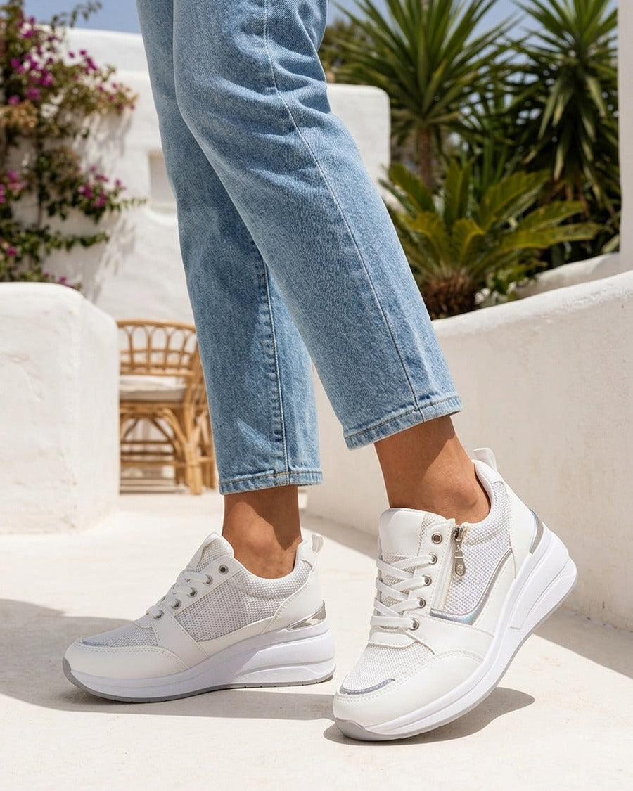 Baskets compensées à zip - Blanc