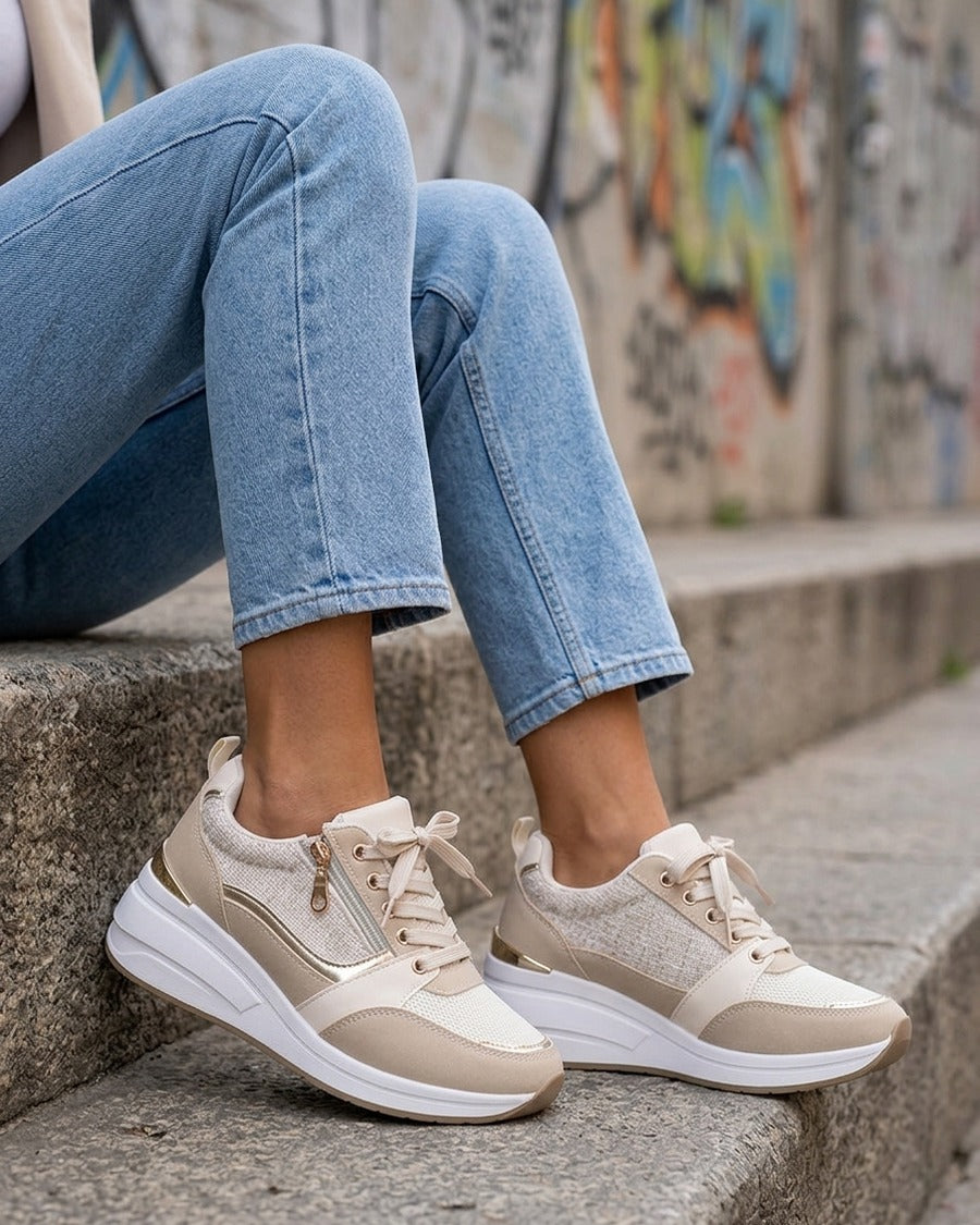 Baskets compensées à zip - Beige