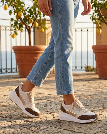 Baskets compensées à zip - Marron