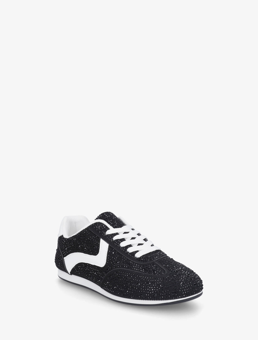 Sneakers effet nubuck à strass - Noir - 2