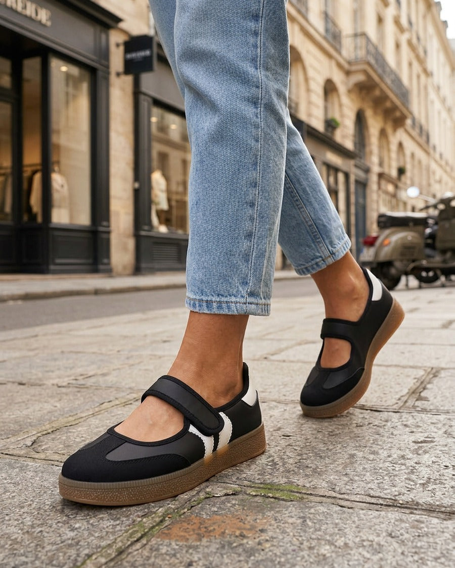 Ballerines style sneakers à scratch - Noir