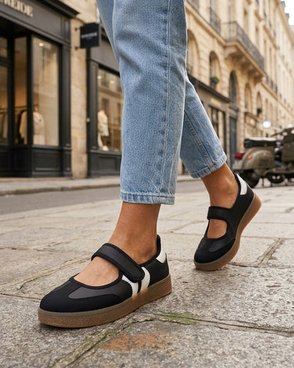Ballerines style sneakers à scratch - Noir