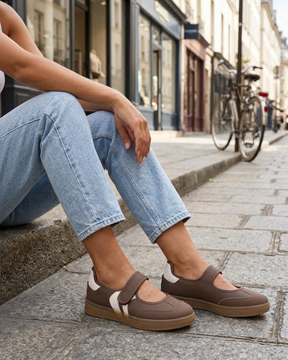 Ballerines style sneakers à scratch - Marron