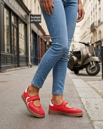 Ballerines style sneakers à scratch - Rouge