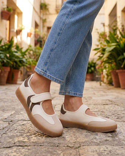 Ballerines style sneakers à scratch - Beige