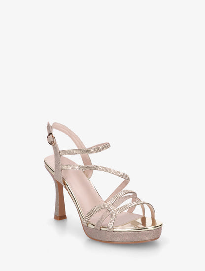 Sandales à talon et brides fantaisies strassées - Or - 2