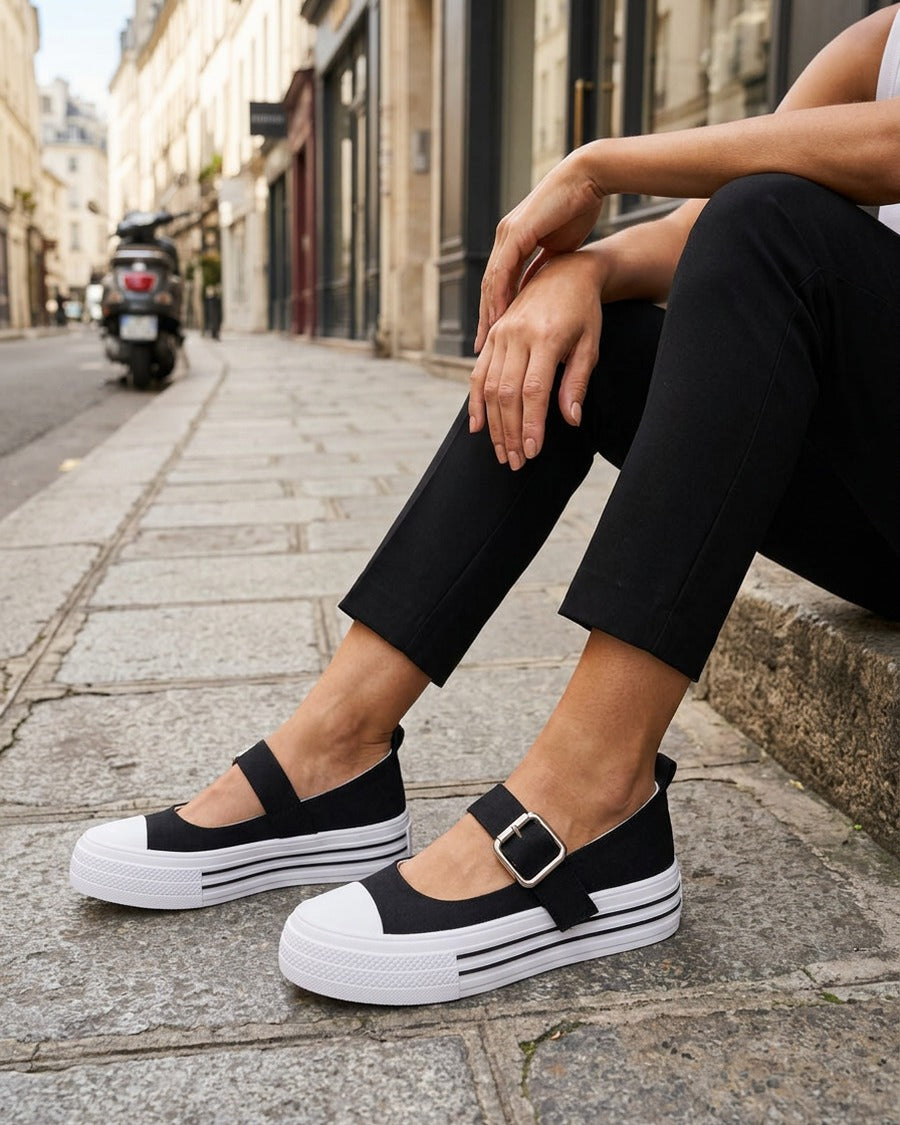 Ballerines style baskets à scratch - Noir