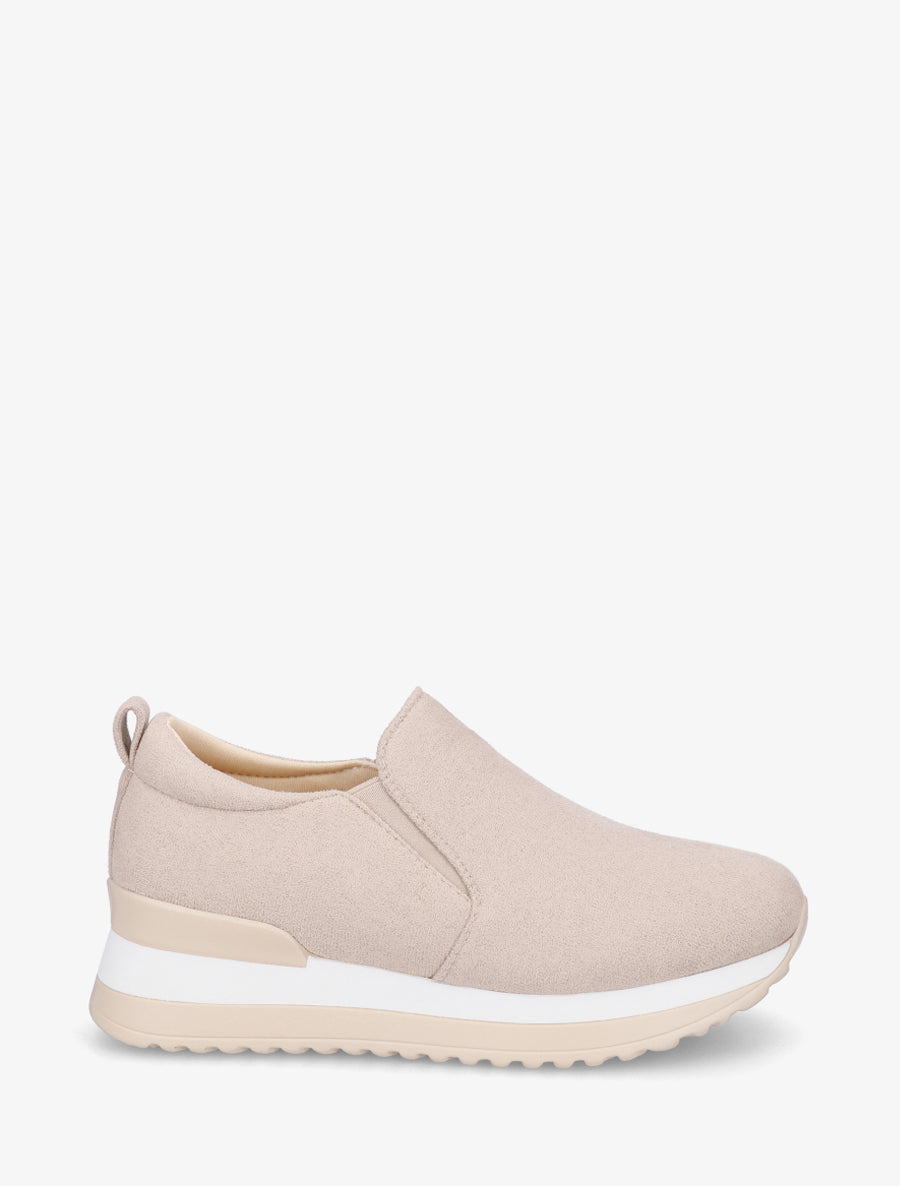 Baskets compensées en suédine - Beige - 1