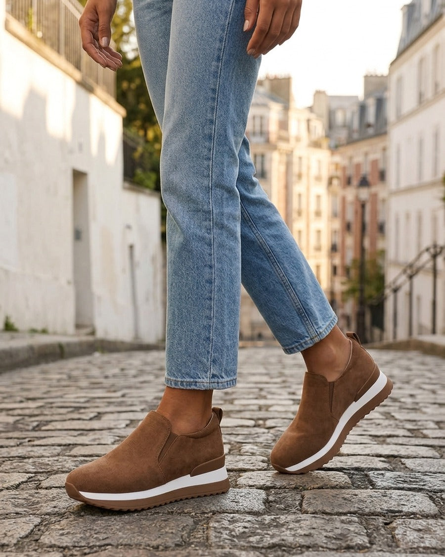 Baskets compensées en suédine - Camel