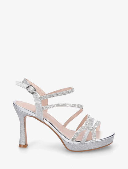 Sandales à talon et brides fantaisies strassées - Argent - 1