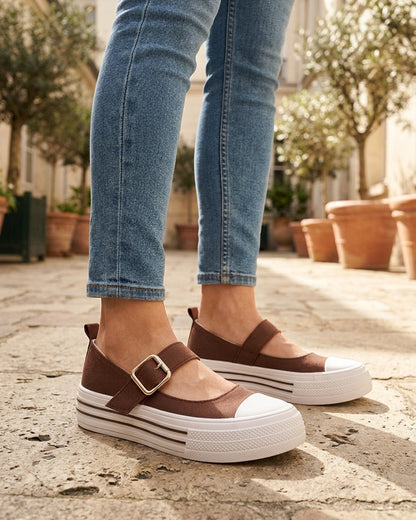 Ballerines style baskets à scratch - Marron