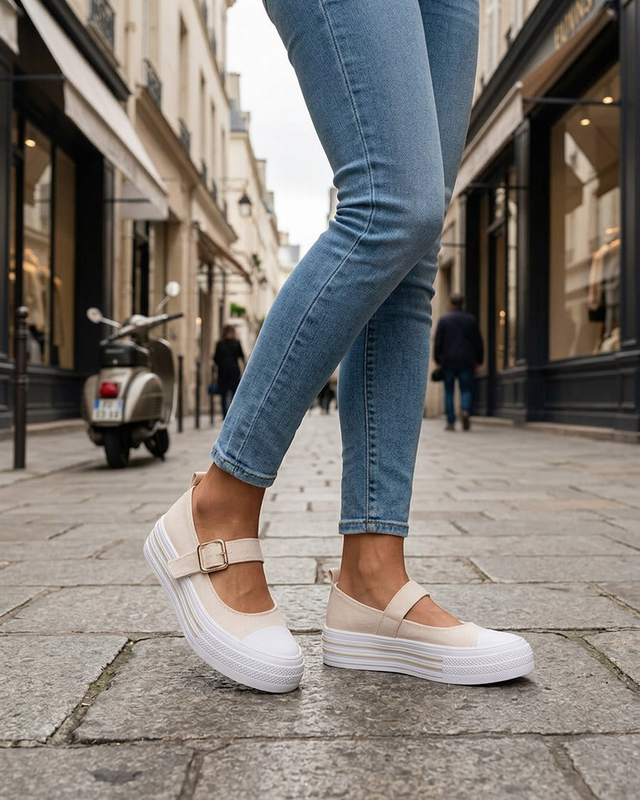 Ballerines style baskets à scratch - Beige