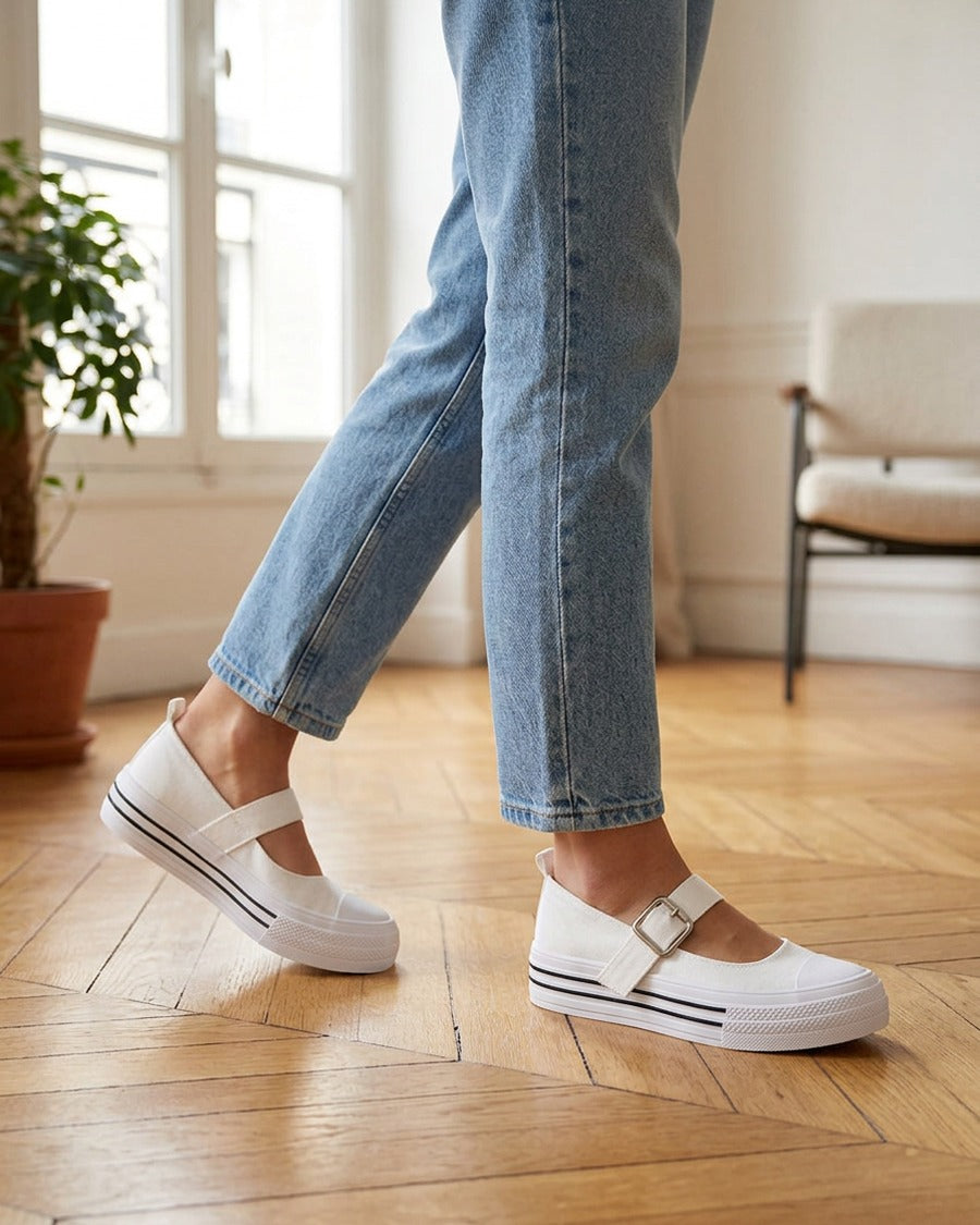 Ballerines style baskets à scratch - Blanc