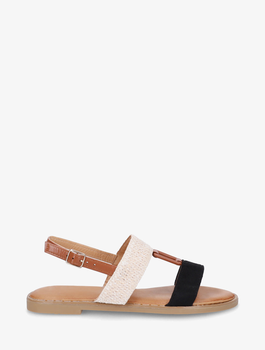 Nu-pieds bi-matière à bijou rectangle - Noir - 1