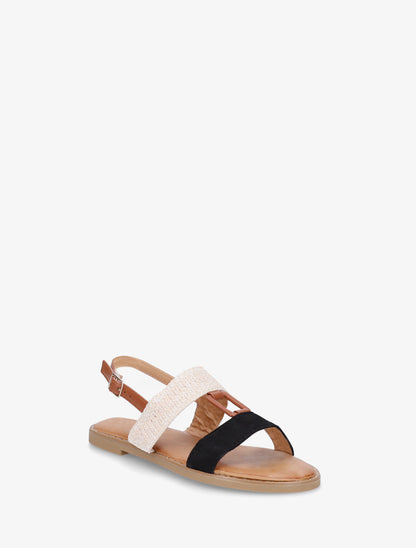 Nu-pieds bi-matière à bijou rectangle - Noir