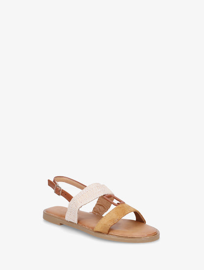 Nu-pieds bi-matière à bijou rectangle - Camel - 2