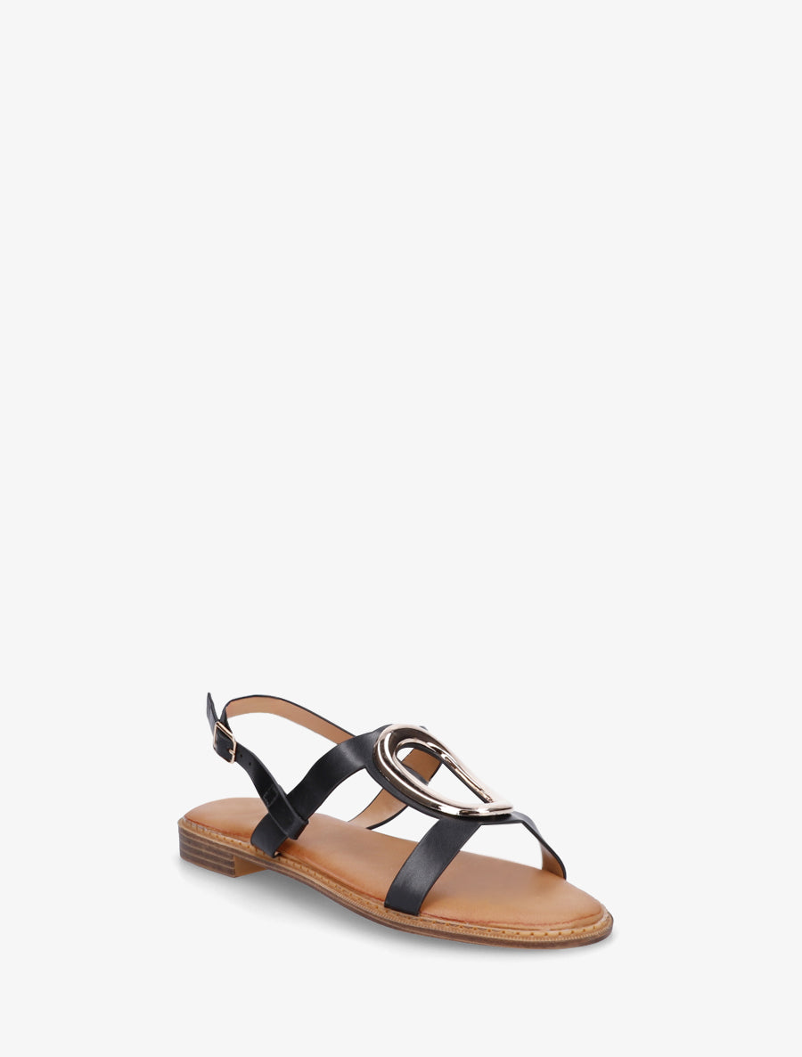 Nu-pieds à bijou métallique doré - Noir - 2