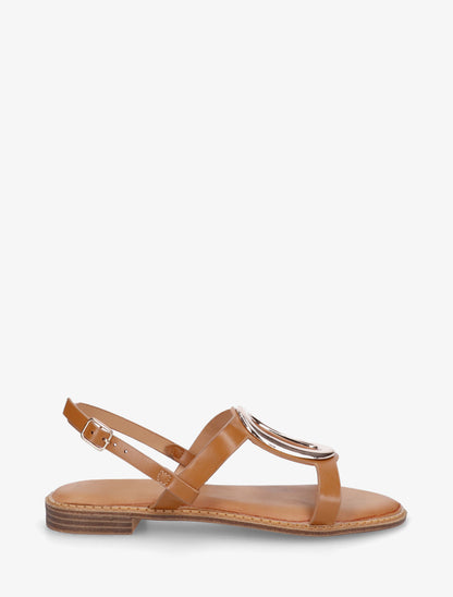 Nu-pieds à bijou métallique doré - Camel