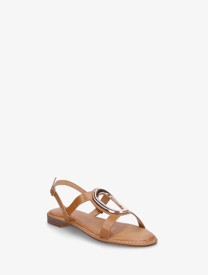 Nu-pieds à bijou métallique doré - Camel