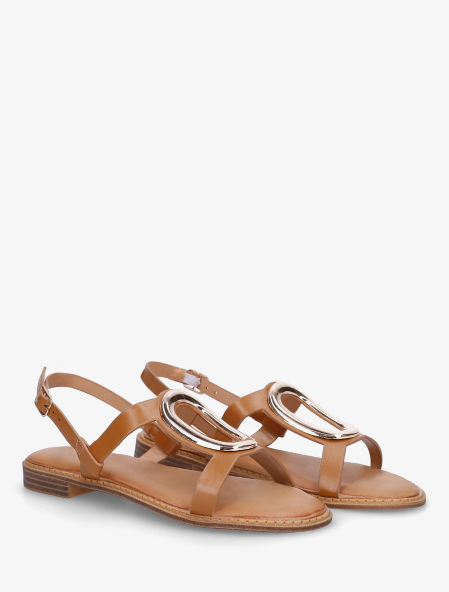 Nu-pieds à bijou métallique doré - Camel - 4
