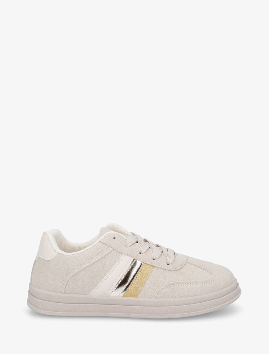 Tennis en suédine à bandes contrastantes - Beige - 1