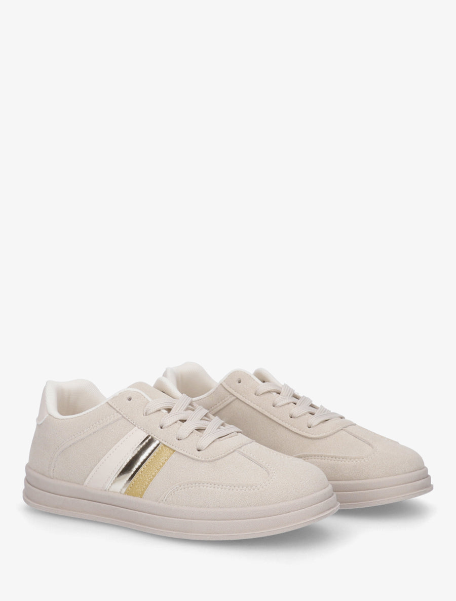 Tennis en suédine à bandes contrastantes - Beige - 4
