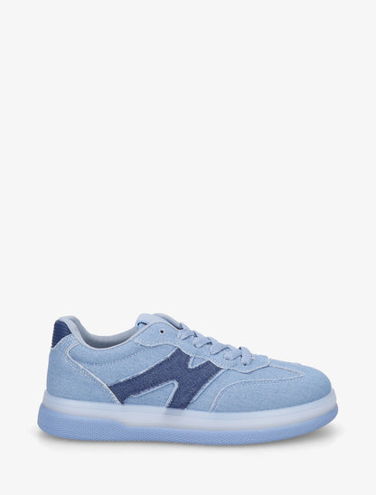 Tennis en jean à empiècement graphique - Bleu denim - 1