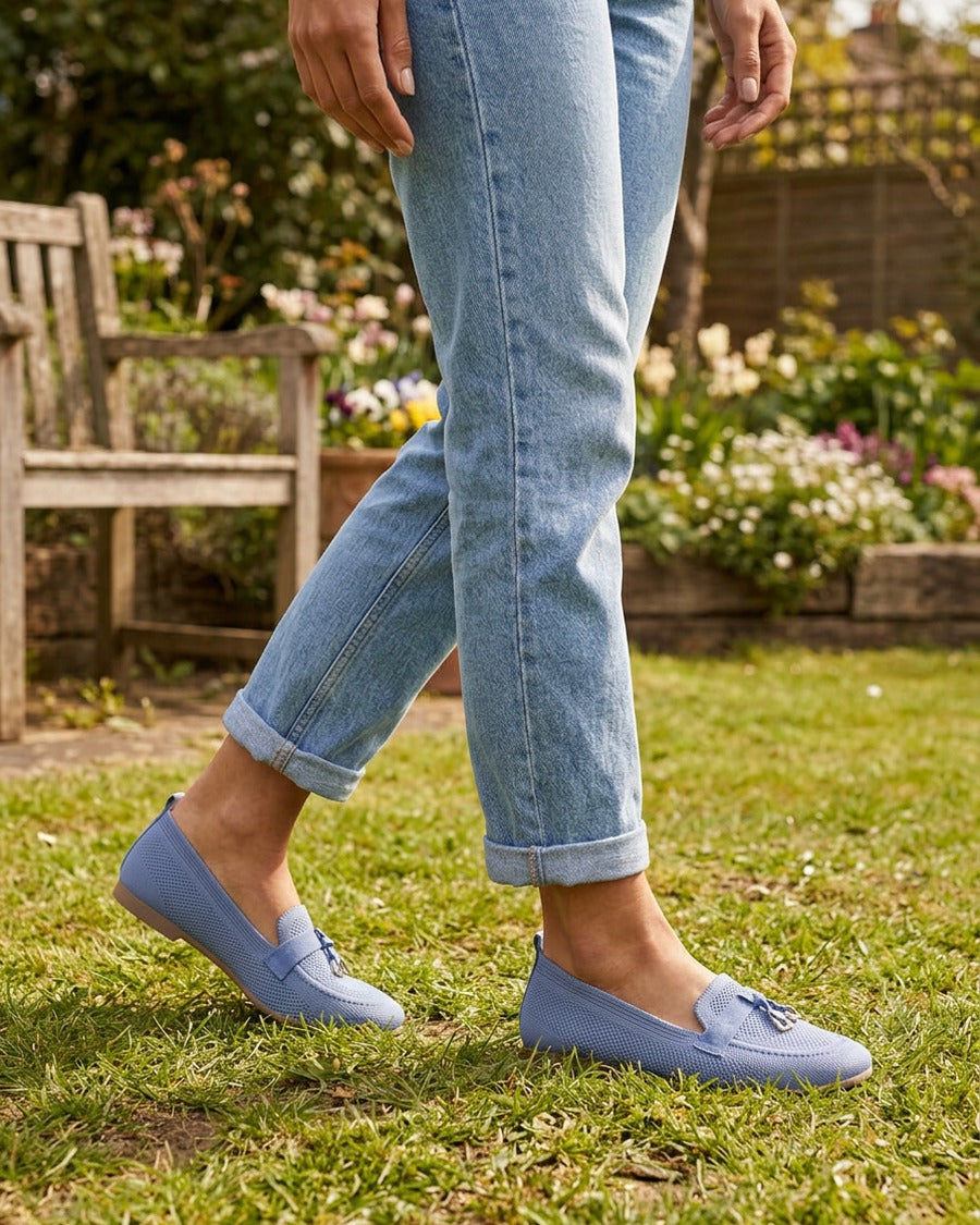 Mocassins en tissu à bijoux - Bleu clair