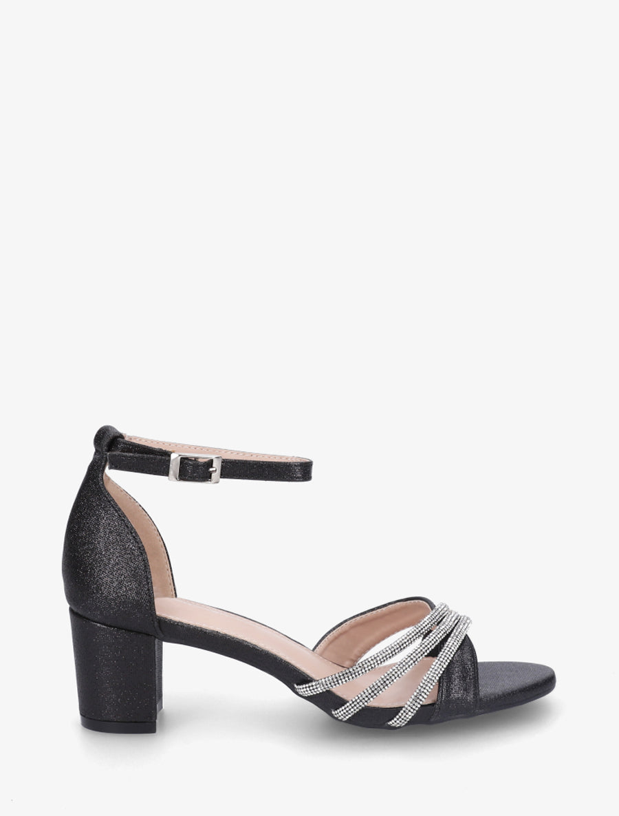 Sandales pailletées et strass - Noir - 1