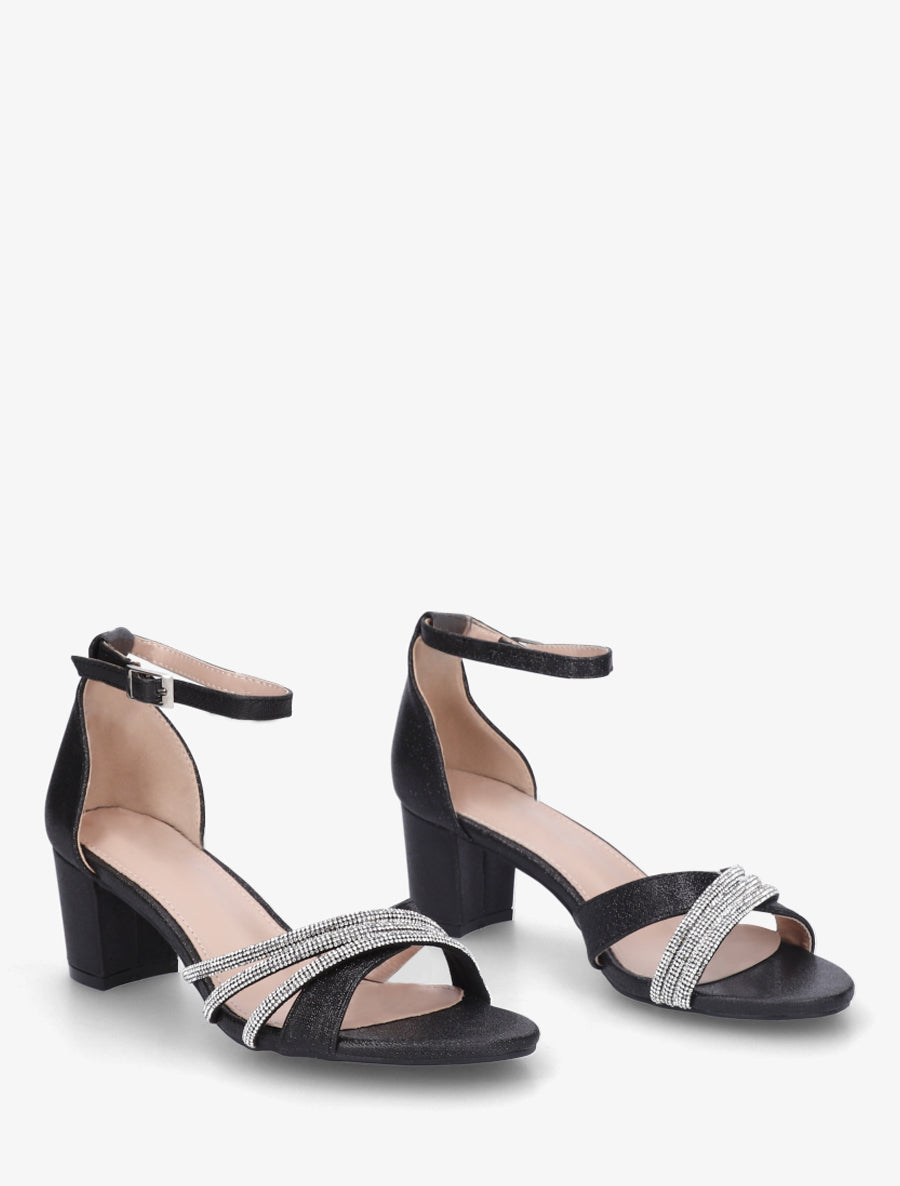 Sandales pailletées et strass - Noir - 4