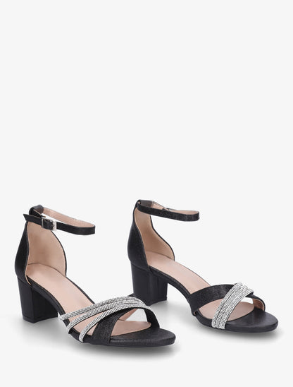 Sandales pailletées et strass - Noir - 4