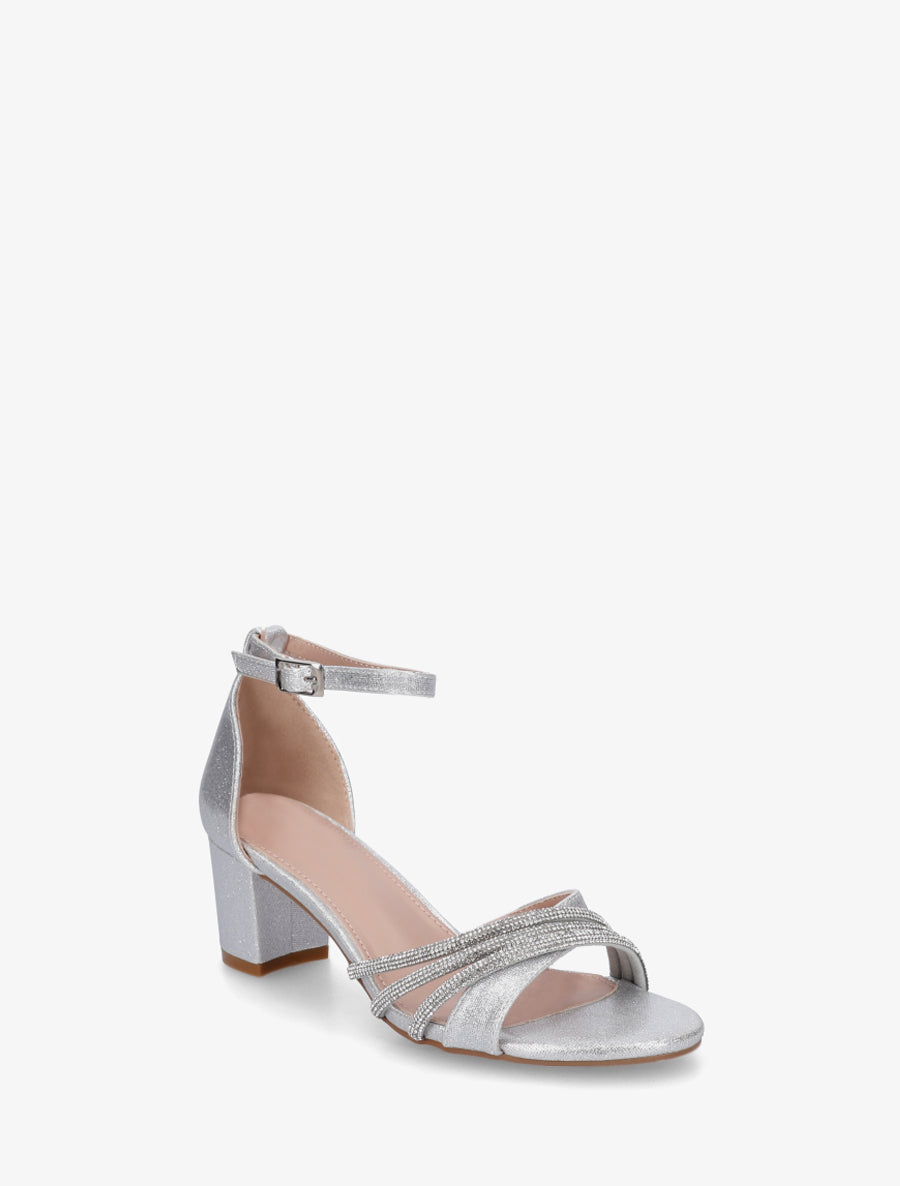 Sandales pailletées et strass - Argent - 2