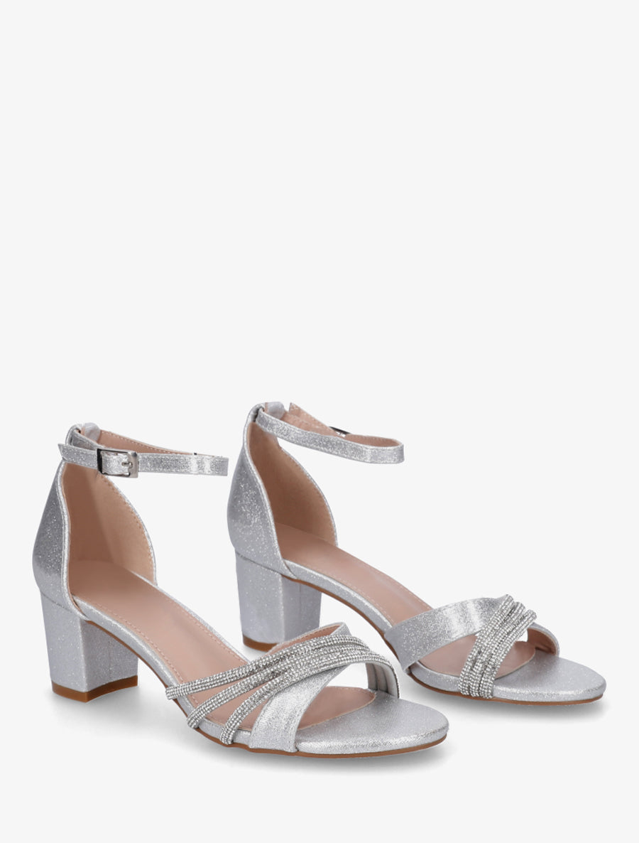 Sandales pailletées et strass - Argent - 4