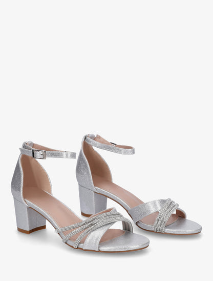 Sandales pailletées et strass - Argent - 4
