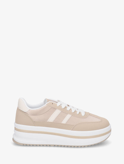 Sneakers à plateforme et empiècement effet nubuck - Camel - 1