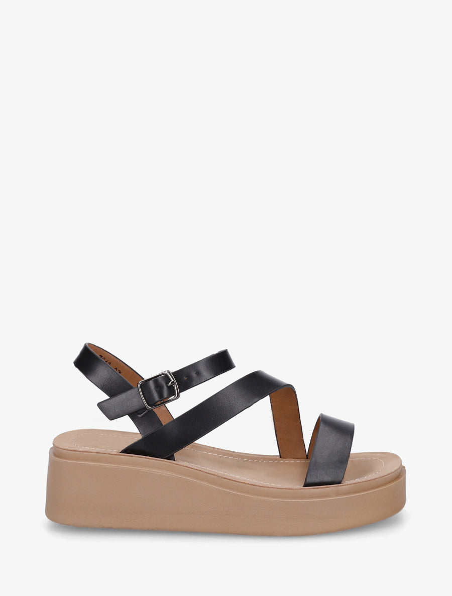Sandales multi-bride en simili - Noir - 1