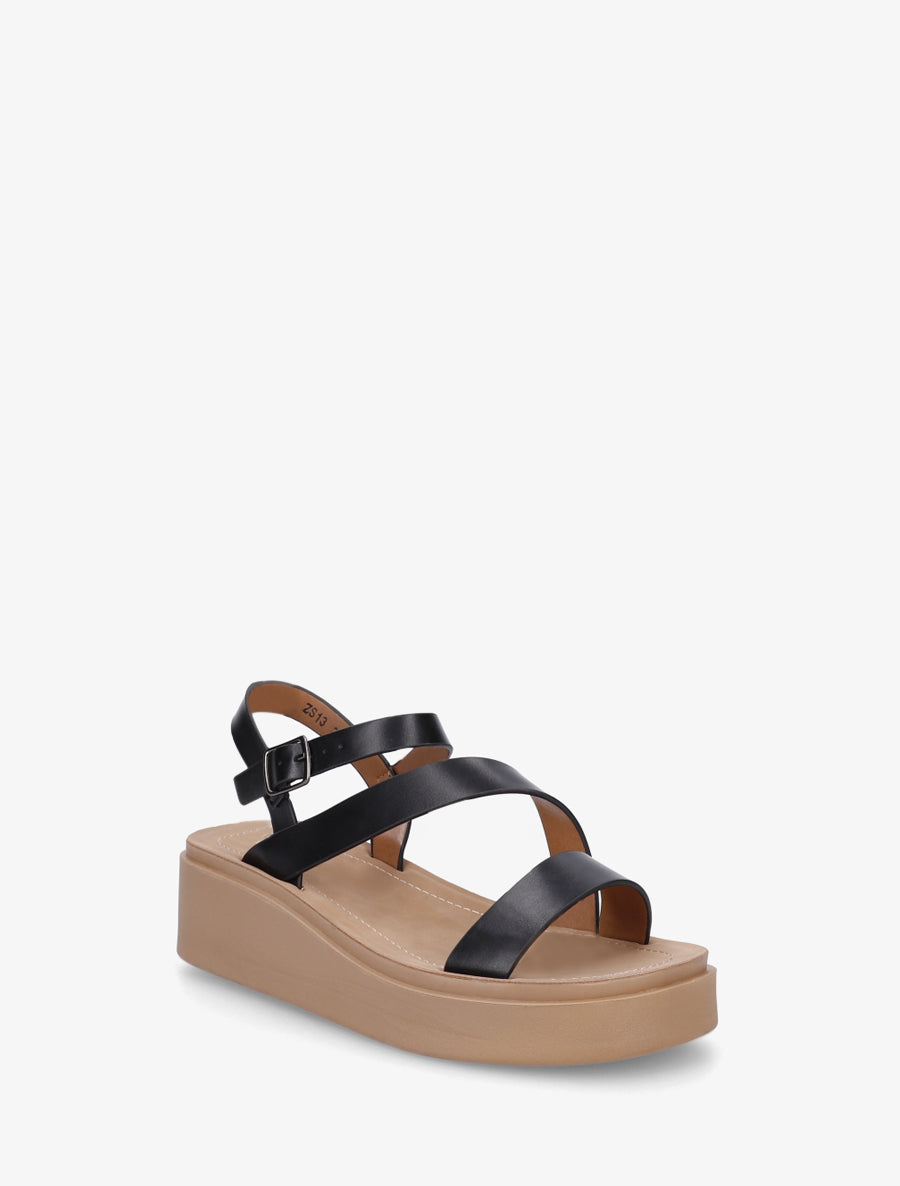 Sandales multi-bride en simili - Noir - 2