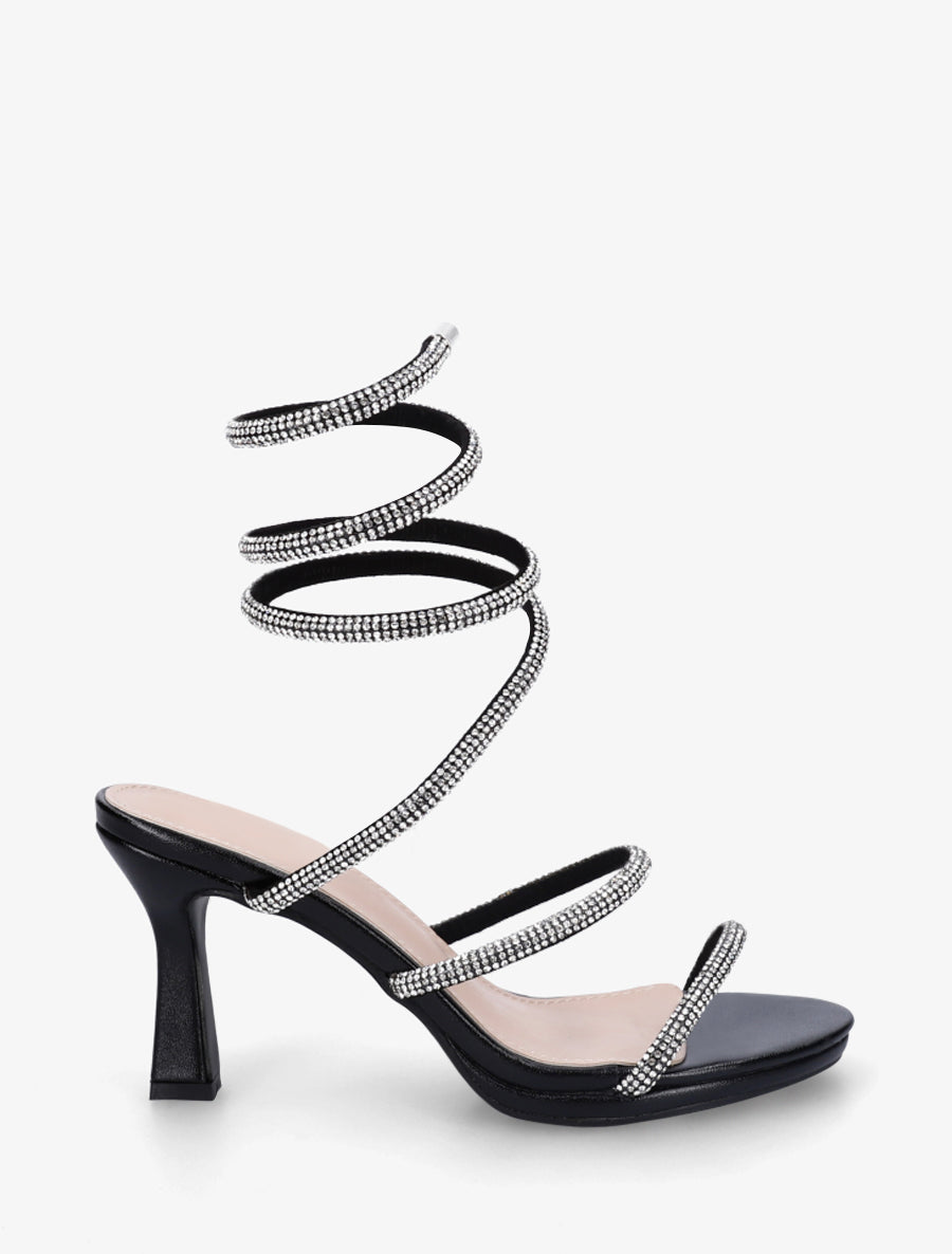 Sandales à strass et bride spirale - Noir - 1