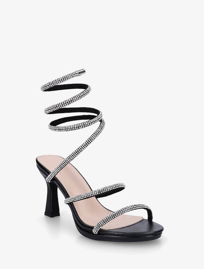 Sandales à strass et bride spirale - Noir - 2