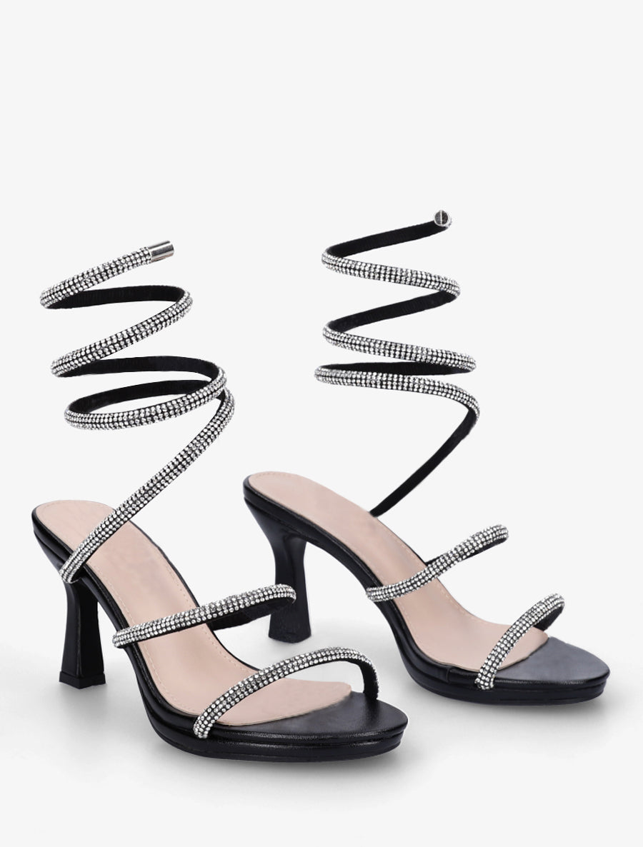 Sandales à strass et bride spirale - Noir - 4