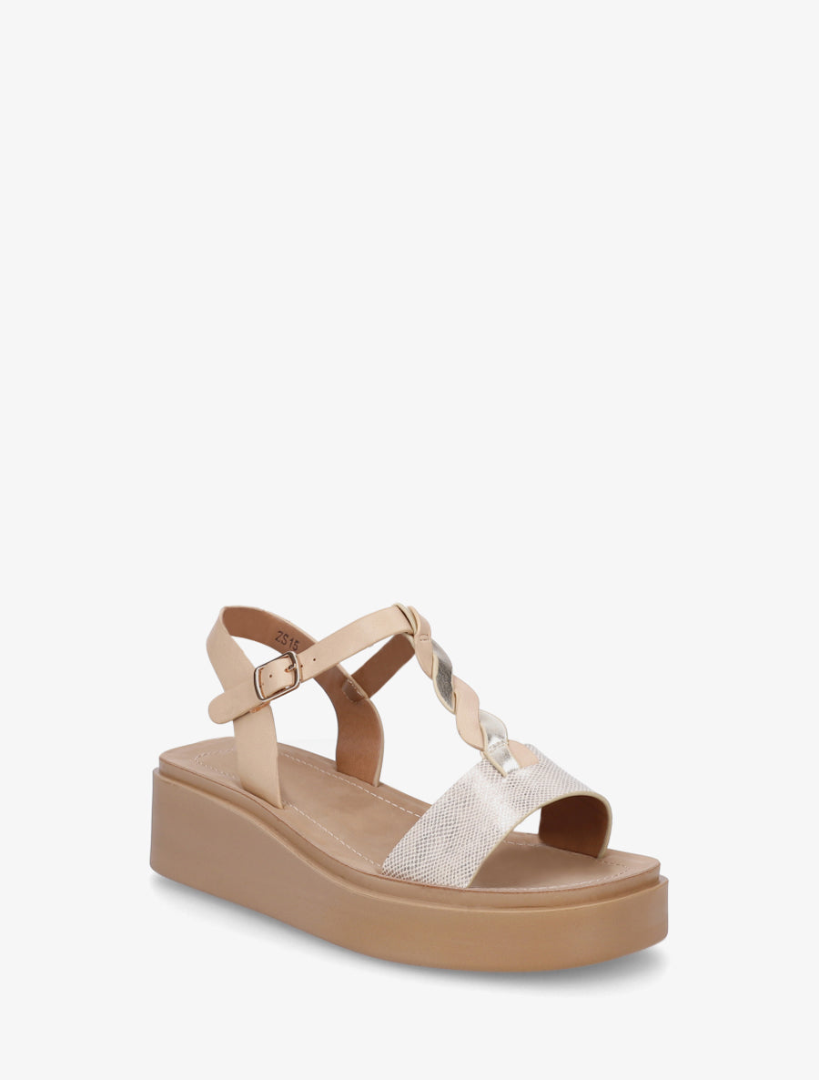Sandales compenées à brides croisées - Beige