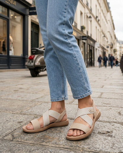 Nu-pieds à brides croisées élastiquées - Beige