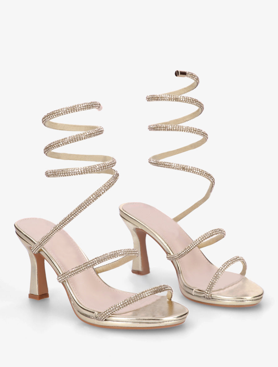 Sandales à strass et bride spirale - Or - 4