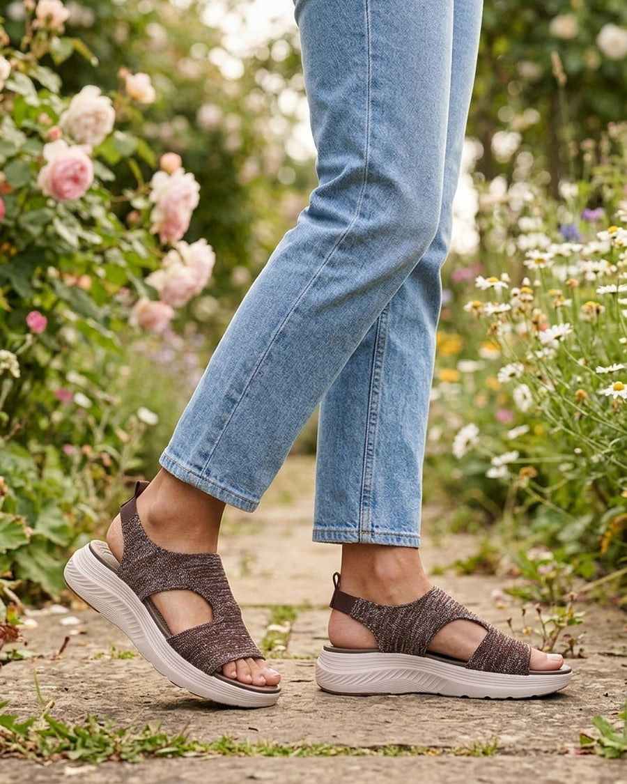 Sandales élastiquées en tissu irisé - Marron