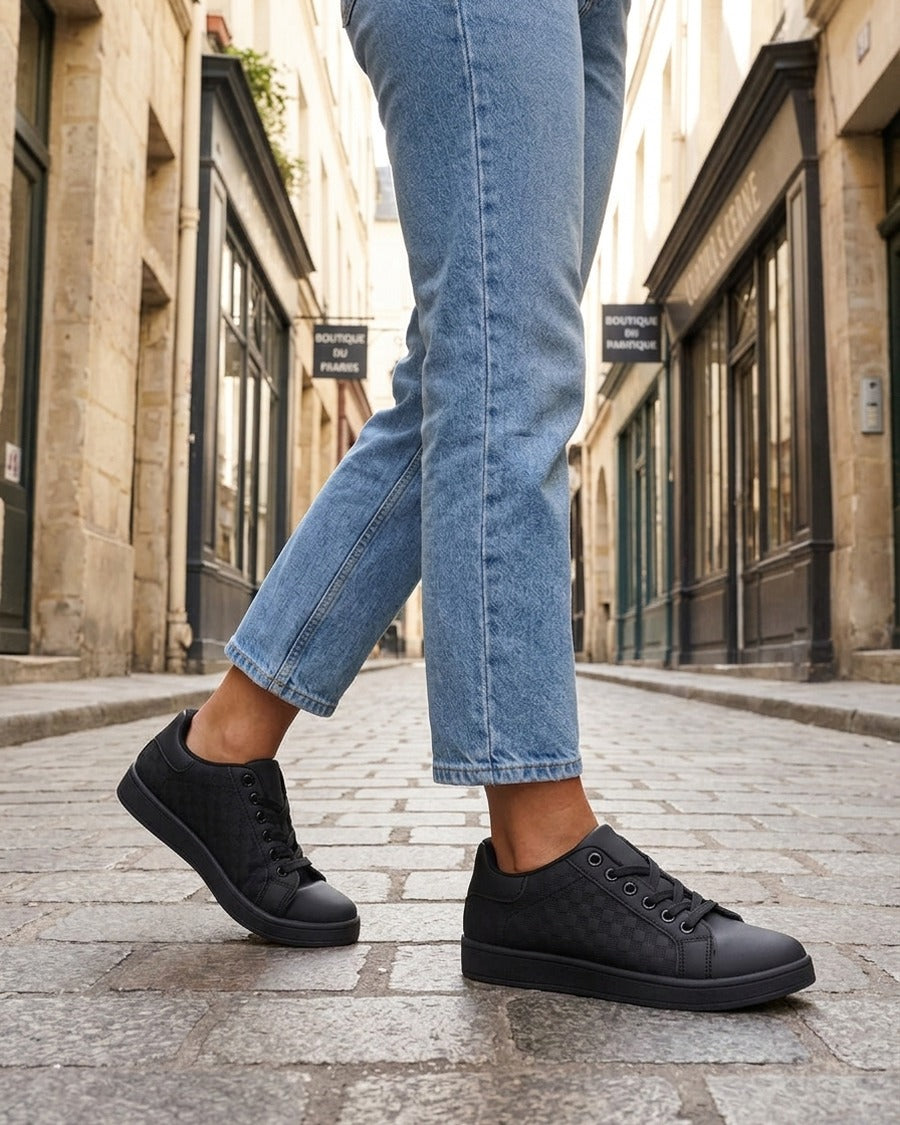 Baskets en simili à motif damier - Noir