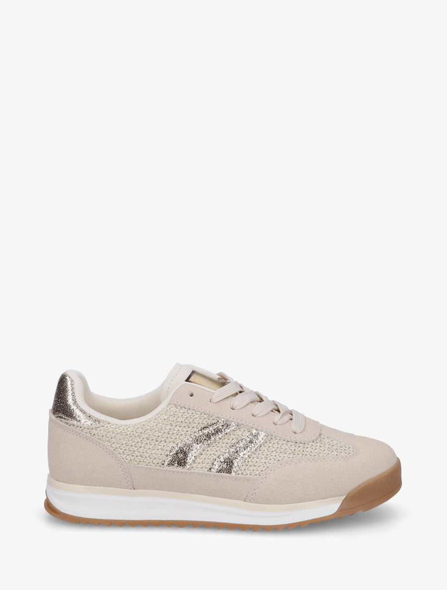 Sneakers plates à bandes effet nubuck et contrefort contrastantes - Beige - 1