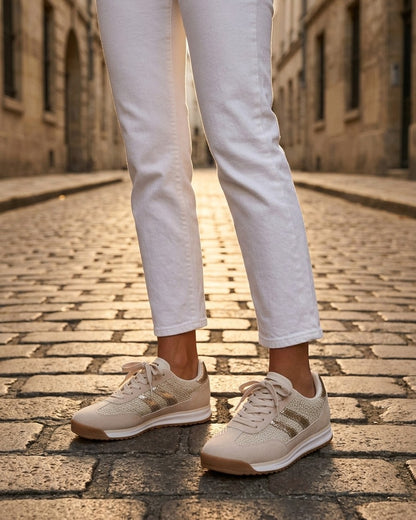 Sneakers plates à bandes effet nubuck et contrefort contrastantes - Beige
