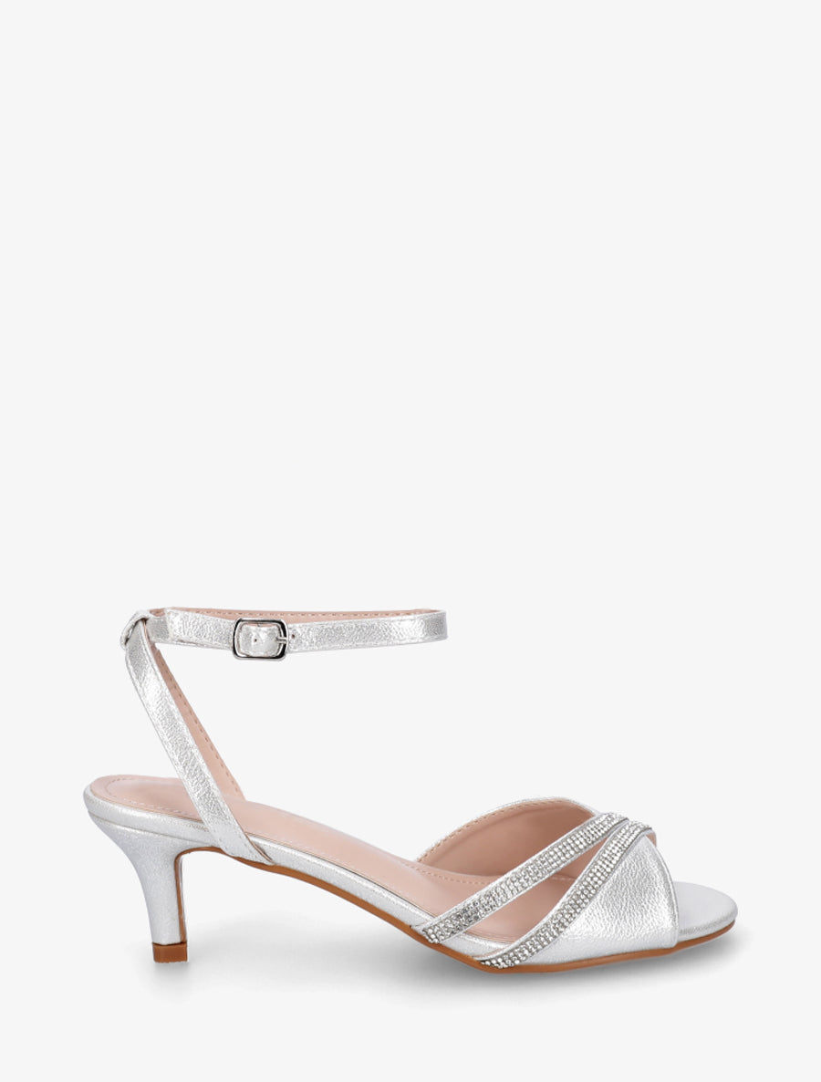 Sandales en simili à bride ornée de strass - Argent - 1